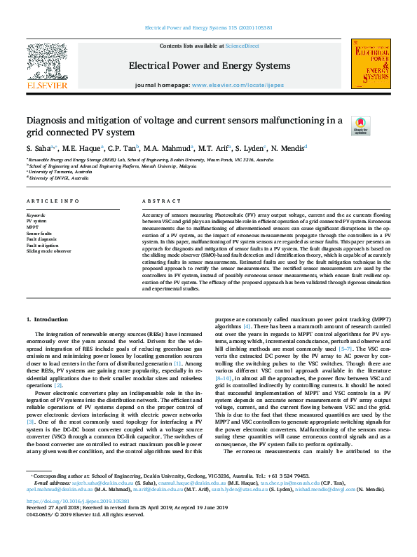 (PDF) Diagnosis and mitigation of voltage and current sensors ...