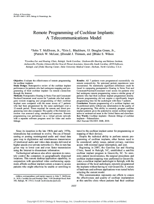 (PDF) Remote Programming of Cochlear Implants