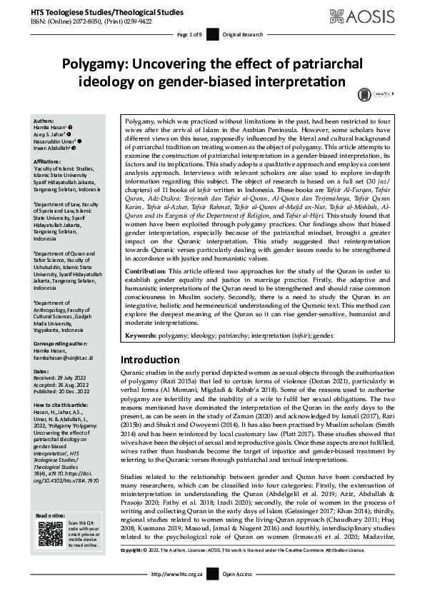 (PDF) Polygamy: Uncovering the effect of patriarchal ideology on gender ...