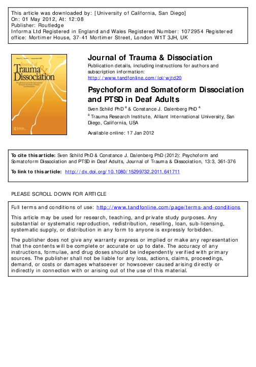 (PDF) Psychoform and Somatoform Dissociation and PTSD in Deaf Adults