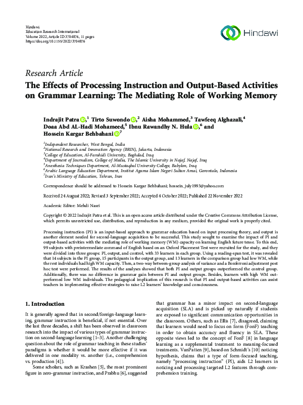 (PDF) The Effects of Processing Instruction and Output-Based Activities ...
