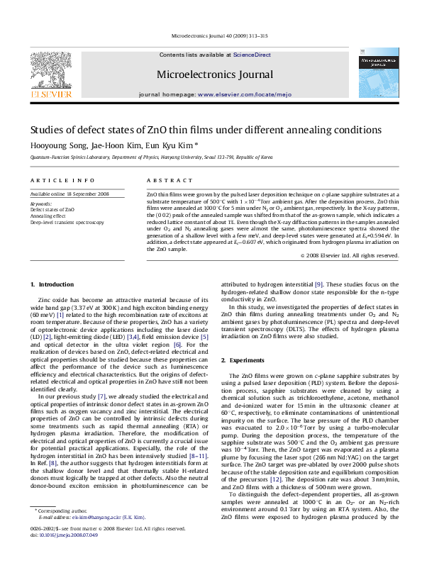 (PDF) Studies of defect states of ZnO thin films under different ...