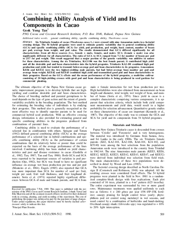 (PDF) Combining Ability Analysis of Yield and Its Components in Cacao