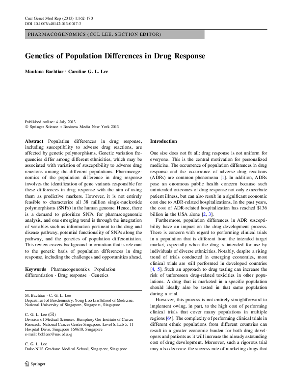 (PDF) of Population Differences in Drug Response Maulana