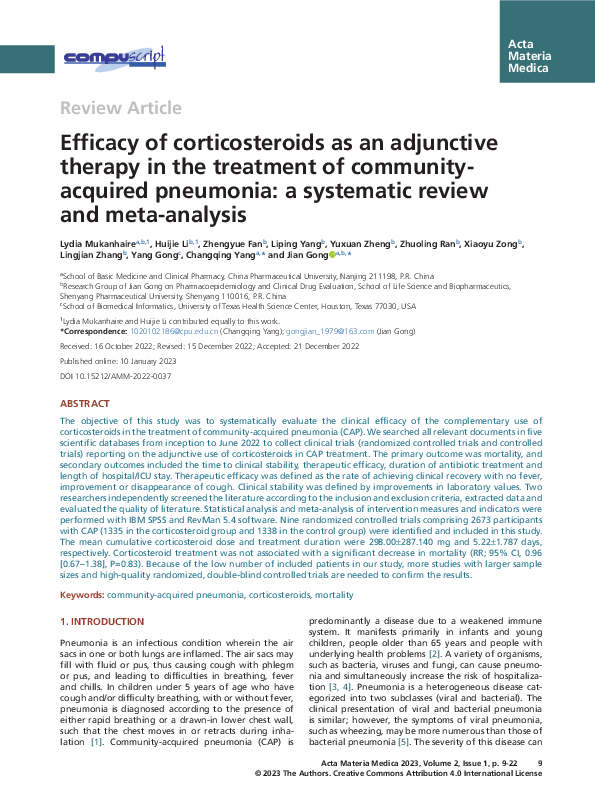 (PDF) Efficacy of corticosteroids as an adjunctive therapy in the ...