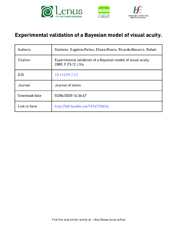(PDF) Experimental validation of a Bayesian model of visual acuity