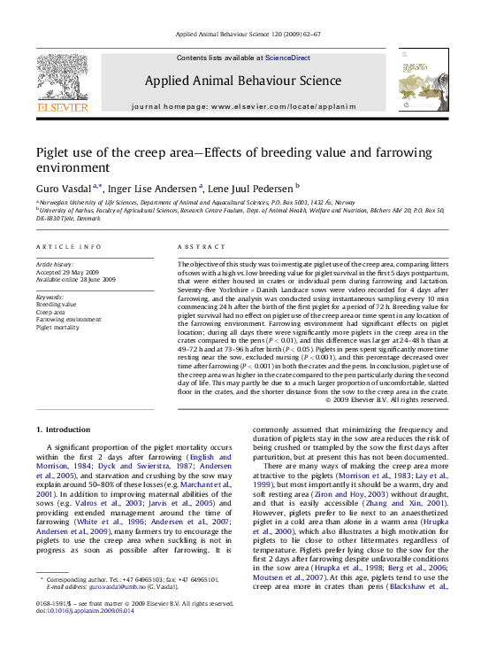 (PDF) Piglet use of the creep area—Effects of breeding value and ...