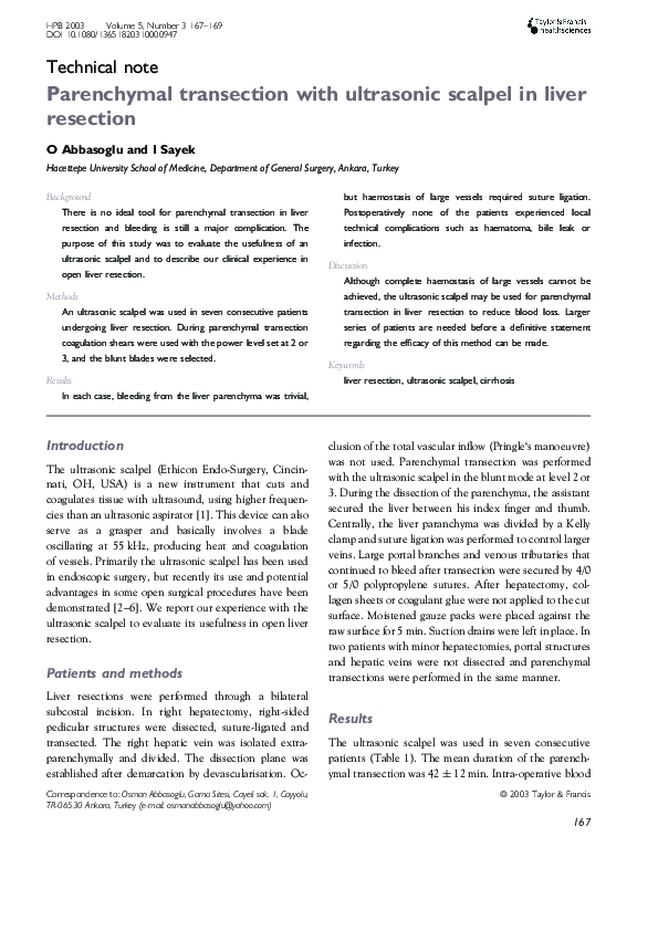 (PDF) Parenchymal transection with ultrasonic scalpel in liver resection