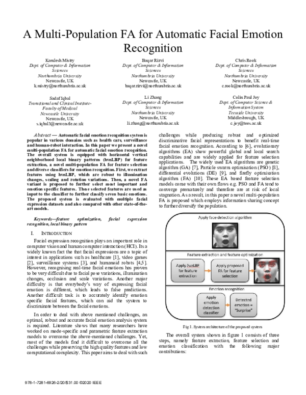 (PDF) A Multi-Population FA for Automatic Facial Emotion Recognition