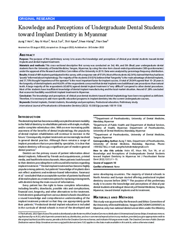 (PDF) Knowledge and Perceptions of Undergraduate Dental Students toward ...