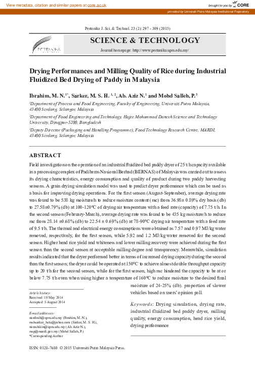 (PDF) Drying Performances and Milling Quality of Rice during Industrial ...
