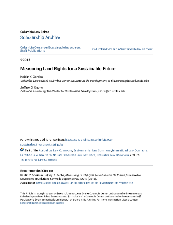 (PDF) Measuring Land Rights for a Sustainable Future