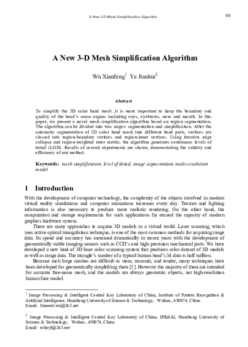 (PDF) A New 3-D Mesh Simplificatión Algorithm