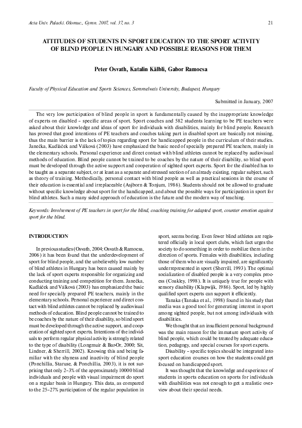 (PDF) Attitudes of students in sport education to the sport activity of ...