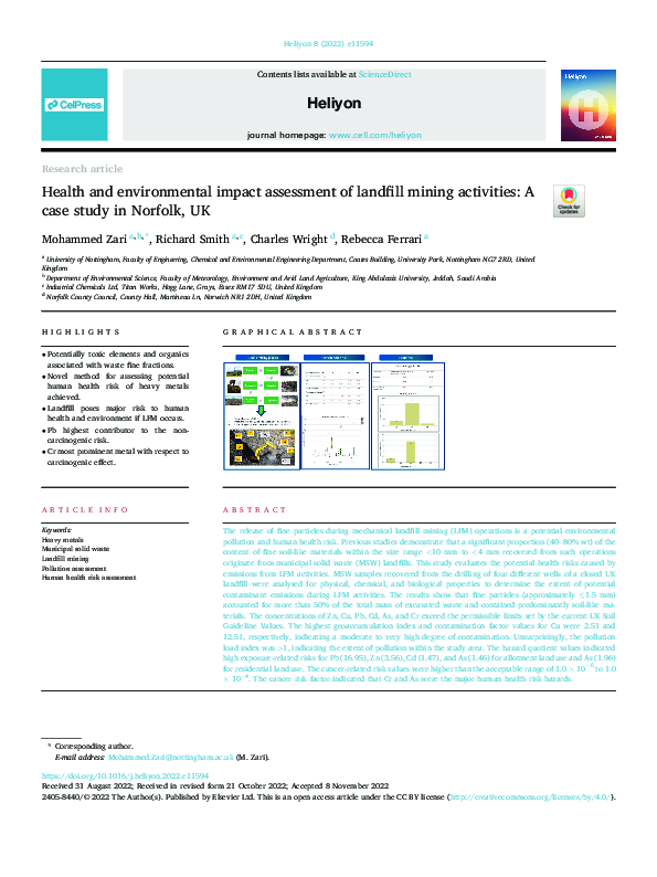 (PDF) Health and environmental impact assessment of landfill mining ...