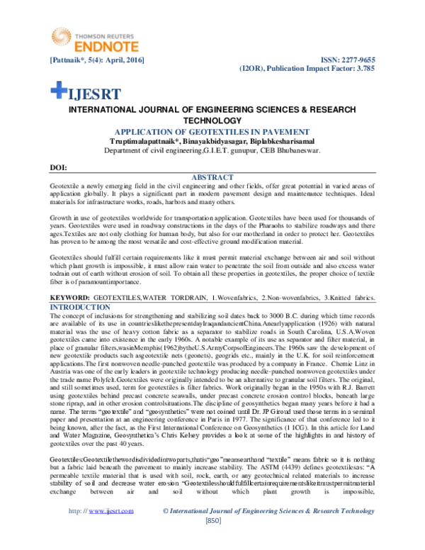 (PDF) Application Of Geotextiles In Pavement