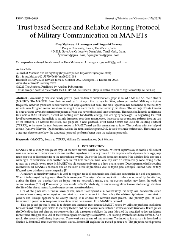 (PDF) Trust based Secure and Reliable Routing Protocol of Military ...