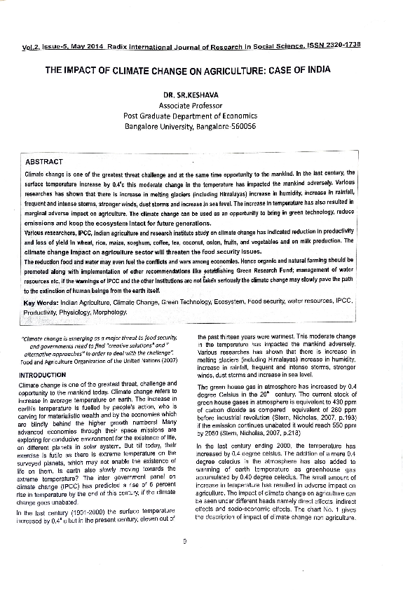 (PDF) THE IMPACT OF CLIMATE CHANGE ON AGRICULTURE: CASE OF INDIA