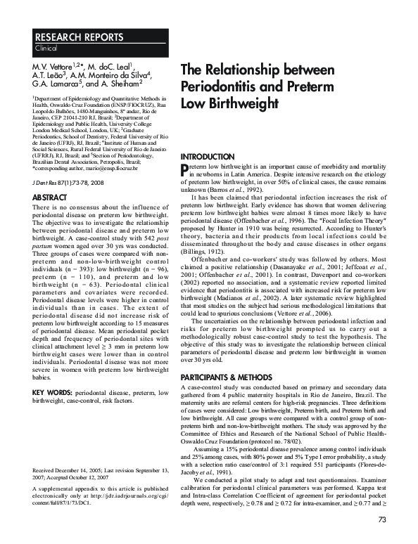 (PDF) The Relationship between Periodontitis and Preterm Low ...