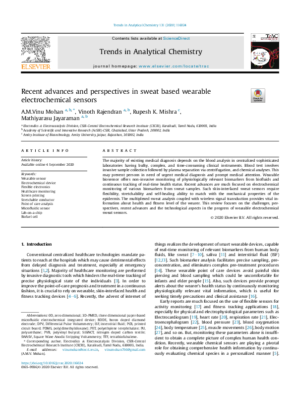 (PDF) Recent advances and perspectives in sweat based wearable ...