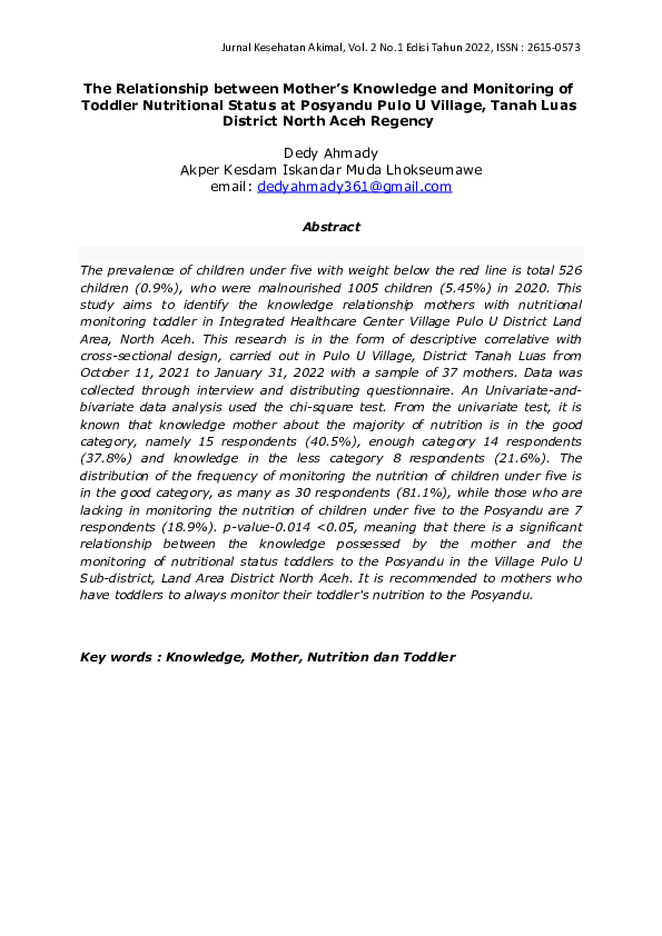 (PDF) The Relationship between Mother's Knowledge and Monitoring of ...
