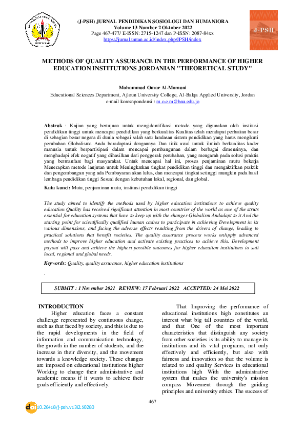 (PDF) Methods of Quality Assurance in the Performance of Higher ...