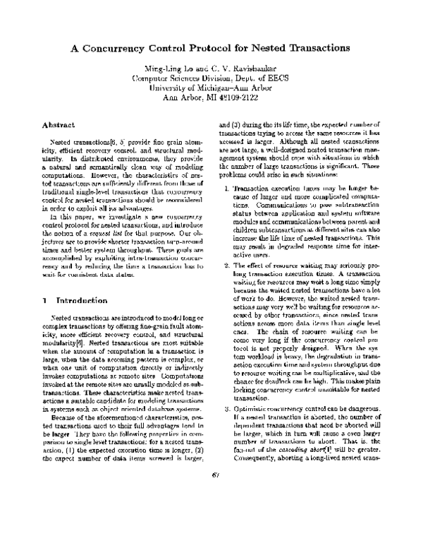 (PDF) A concurrency control protocol for nested transactions
