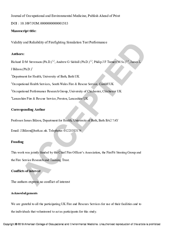 (PDF) Validity and Reliability of Firefighting Simulation Test Performance