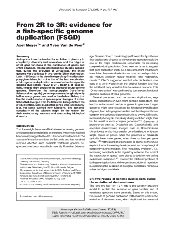 (PDF) From 2R to 3R: evidence for a fish-specific genome duplication (FSGD)