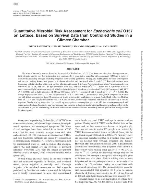 (PDF) Quantitative Microbial Risk Assessment for Escherichia coli O157 ...