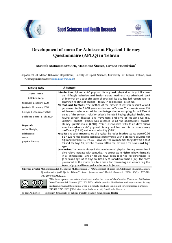 (PDF) Development of norm for Adolescent Physical Literacy ...