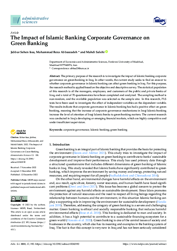 (PDF) The Impact of Islamic Banking Corporate Governance on Green Banking