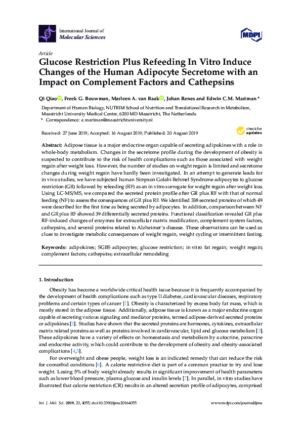 (PDF) Glucose Restriction Plus Refeeding in Vitro Induce Changes of the ...