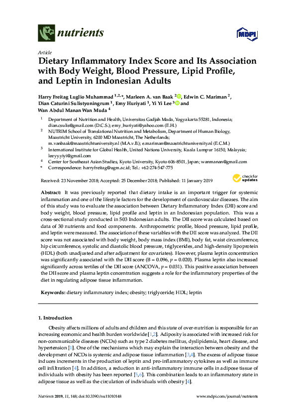 (PDF) Dietary Inflammatory Index Score and Its Association with Body ...
