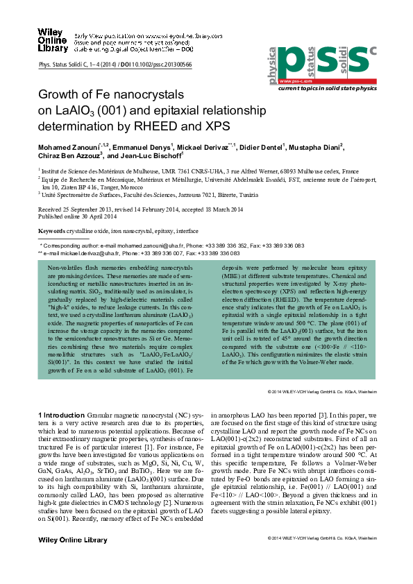 (PDF) Growth of Fe nanocrystals on LaAlO 3 (001) and epitaxial ...