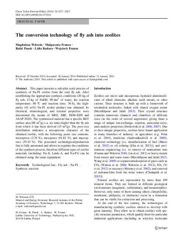 (PDF) The conversion technology of fly ash into zeolites
