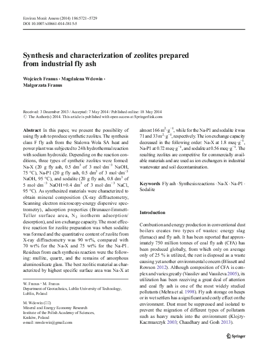 (PDF) Synthesis and characterization of zeolites prepared from ...