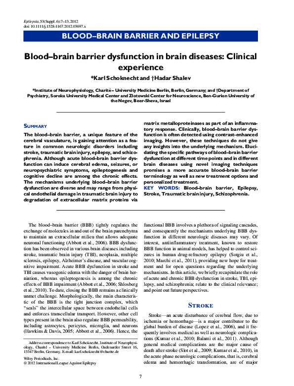 (PDF) Blood-brain barrier dysfunction in brain diseases: Clinical ...