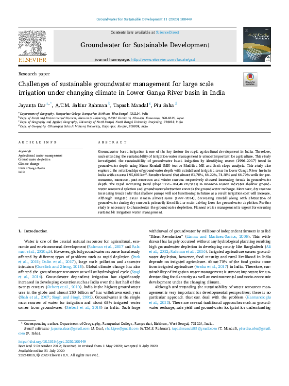 (PDF) Challenges of sustainable groundwater management for large scale ...