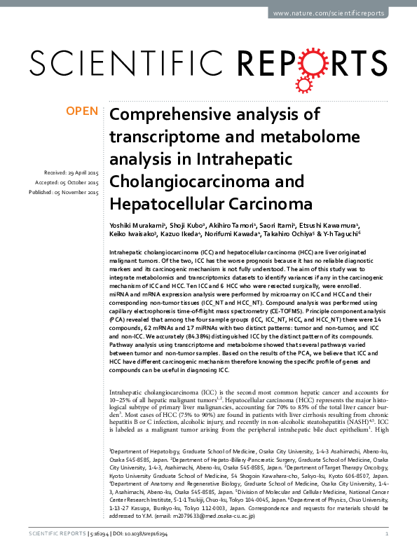 (PDF) Comprehensive analysis of transcriptome and metabolome analysis ...