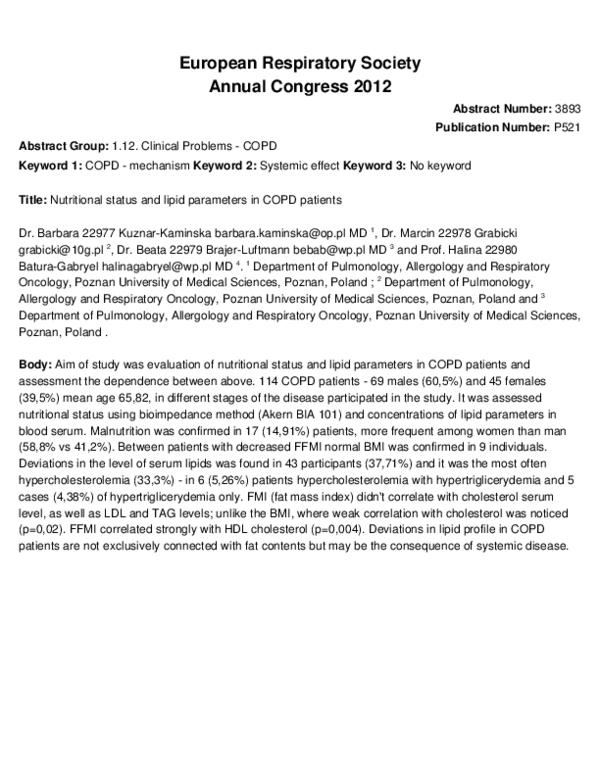 (PDF) Nutritional status and lipid parameters in COPD patients