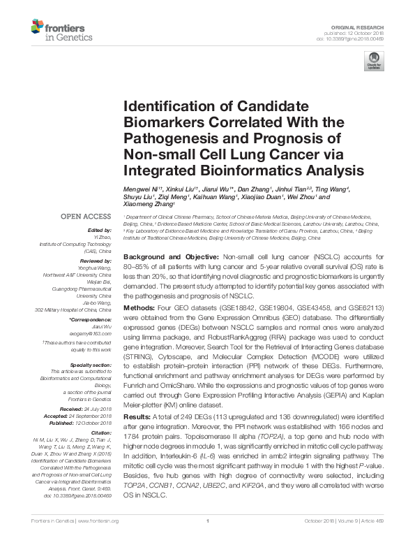 (PDF) Identification of Candidate Biomarkers Correlated With the ...