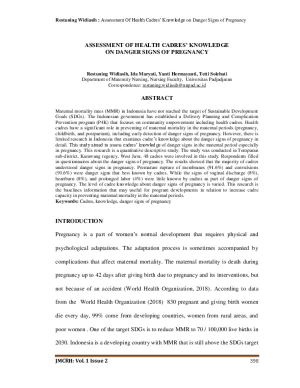(PDF) Assessment of Health Cadres’ Knowledge on Danger Signs of ...