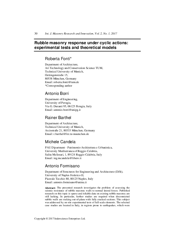 (PDF) Rubble masonry response under cyclic actions: The experience of L ...