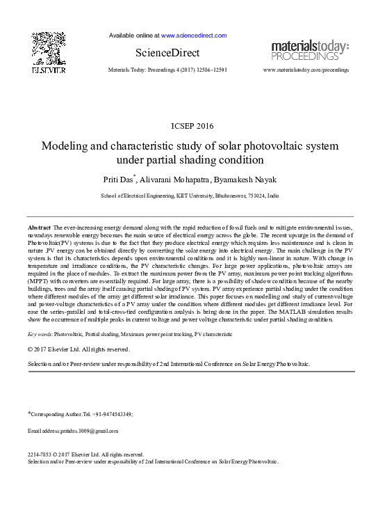 (PDF) Modeling and characteristic study of solar photovoltaic system ...