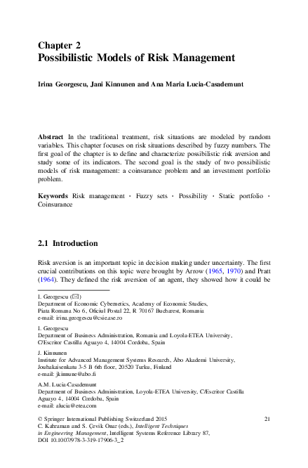 (PDF) Possibilistic Models of Risk Management