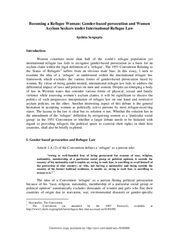 (PDF) Becoming a Refugee Woman: Gender-Based Persecution and Women ...