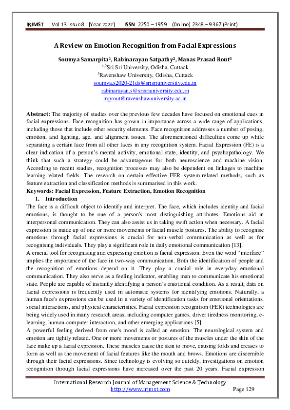 (PDF) A Review on Emotion Recognition from Facial Expressions