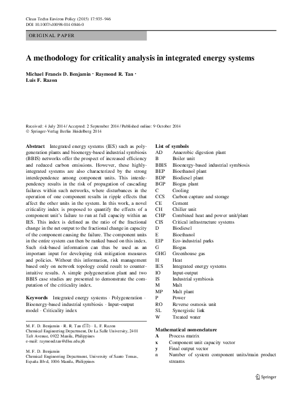 (PDF) A methodology for criticality analysis in integrated energy systems