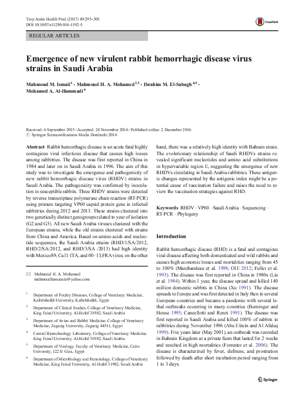 (PDF) Emergence of new virulent rabbit hemorrhagic disease virus ...